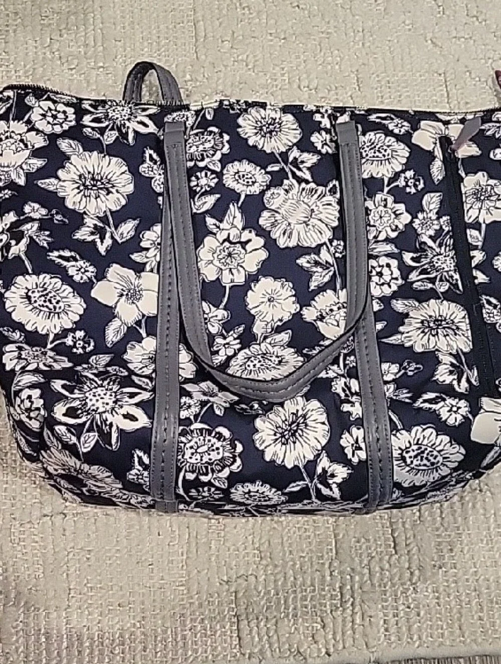 Vera Bradley Floral Navy and White Tote Bag with Pink Accent